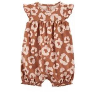 Carter’s Child of Mine brown and cream animal print romper EUC size 24 months